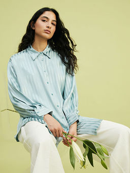 ?izgili Oversize Saten Kad?n G?mlek Tunik