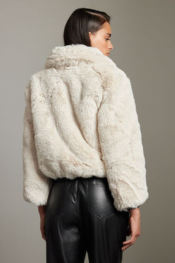 TRENDYOLMILLA Ekru Oversize Suni Deri Detayl? Kurk Bomber Mont TWOAW25MO00152 фото 5