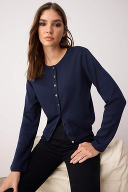 Wardrobe Essentials Lacivert Dugme Detayl? Pamuklu Basic Triko H?rka | TWOAW26HI00001