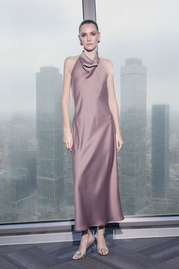 Limited Edition Vizon Saten Degaje Yaka Dokuma S?k/Gece Elbise TPRSS26EL00020