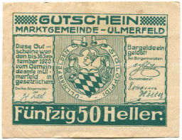 50 геллеров 1920 года Австрия Ульмерфельд (нотгельд)