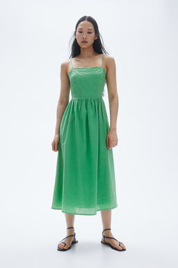 Vestido midi en mezcla de lino - H&m фото 3