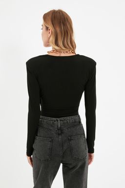 Siyah Vatkal? Drape Detayl? Fitted/Vucuda Oturan Esnek C?tc?tl? Orme Body TWOAW22BD0156