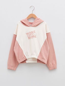 Kap??onlu Bask?l? Uzun Kollu K?z ?ocuk Sweatshirt