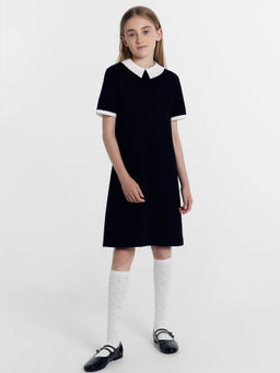 Платье черное с белым воротником и вставкой в рукавах для девочек - Mark formelle фото 3