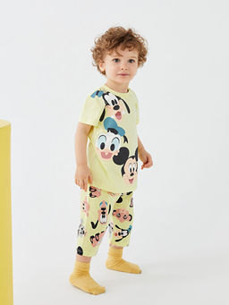 Mickey Mouse Bask?l? Bisiklet Yaka Erkek Bebek Pijama Tak?m?
