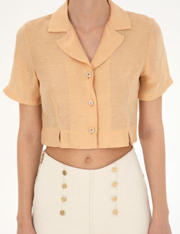 Bej Keten Kar___ml_ Slim Fit Crop G_mlek