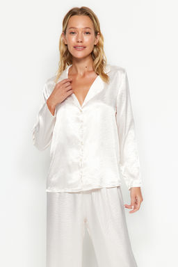 Beyaz Zebra Desenli Saten Dokuma Pijama Tak?m? THMAW24PT00001 - Trendyolmilla фото 4