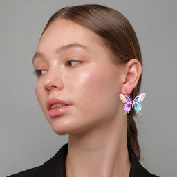 Серьги металл Бабочки кружевные, цвет бензиновый