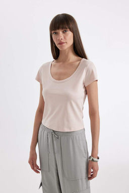 Базовая футболка из чесаного хлопка с короткими рукавами и круглым вырезом стандартного кроя - Defacto фото 4