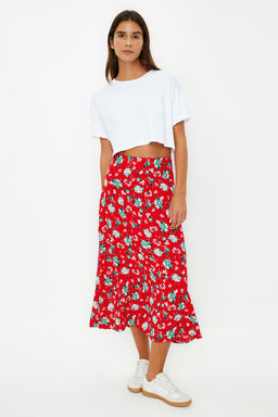 TRENDYOLMILLA Mavi Cicek Desenli Viskon Kumasl? Midi Boy Dokuma Etek TWOSS23ET00295 фото 3