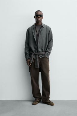 CAMISA REGULAR FIT 100% LINO / Gris antracita