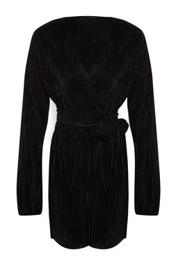 Siyah Kusakl? A-Kesim Astarl? Piliseli Orme K?sa S?k Abiye Gece Mezuniyet Elbisesi TPRAW24EL00108