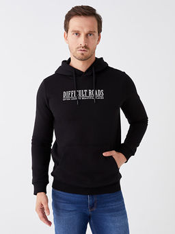 Uzun Kollu Bask?l? Erkek Kal?n Hoodie