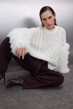 Ekru Genis Kal?p Kol Puskul Detayl? Triko Kazak TWOAW26KZ00049 - Trendyolmilla фото 2