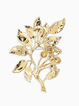 Брошь "Веточка Калины", цвет красно-коричневый в золоте