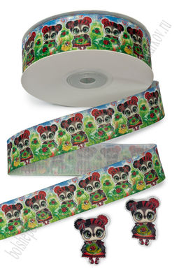 Лента репсовая 2,5 см*25 ярд с рисунком "Совёнок и божья коровка" SF-6131