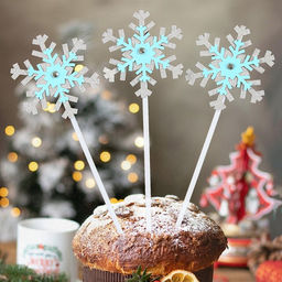 Цена за 3 шт. Топпер новогодний для торта Снежинки, 3 шт., голубой