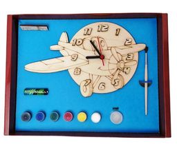 Часы с циферблатом под роспись "Самолет" с красками арт.ДНИ131 /20