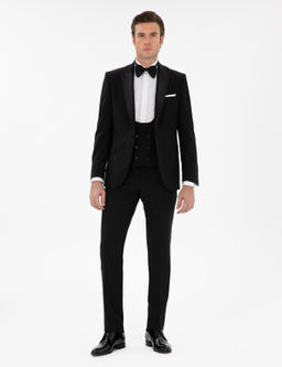 Siyah Slim Fit Y_n Kar___ml_ Yelekli Smokin Dmatl_k