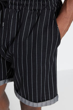 Buyuk Beden Siyah Regular Rahat Cizgili %100 Pamuk Sort TMNSS23SR00045