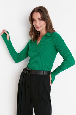 Yesil Kol Ucu Detayl? Polo Yaka Triko Kazak TWOAW21KZ1113