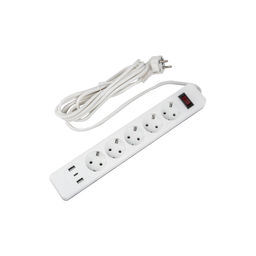 S-GSR5-3 U2C1 WHITE/GREY Сетевой фильтр серии Standard, шнур 3м (Пвс 3х0,75), 5 гнезд, с/з, 2USB+1TYPE C, 10A, 2500Вт. Белый/серый. TM Uniel
