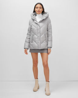 Куртка зимняя женская из овчина стильная и модная серого цвета 7348Sr - Visdeer фото 2