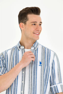 Мужская белая рубашка в полоску Saks - U.s. polo assn фото 3