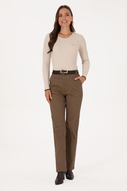 Kad_n Haki Straight Fit Kanvas Pantolon Sepette S_rpriz _ndirim