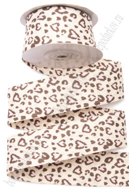 Лента тканевая двусторонняя Леопард №1 3,8 см*10 ярд (SF-8051) бежевый - Больше подарков фото 2