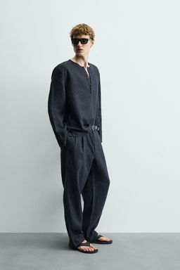 PANTAL?N WIDE FIT PLIEGUES 100% C??AMO / Marino oscuro - Zara фото 4