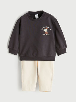 Bask?l? Erkek Bebek Sweatshirt ve E?ofman Alt?