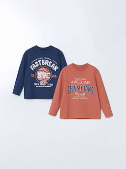 Bisiklet Yaka Bask?l? Erkek ?ocuk Ti??rt 2li