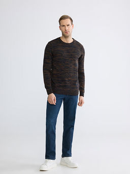 Bisiklet Yaka Desenli Erkek Triko Kazak