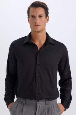 Slim Fit Dar Kesim Polo Yaka Uzun Kollu Gomlek