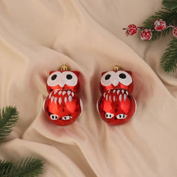 Ёлочные игрушки 2 шт. Зимнее волшебство. Сова с большими глазами пластик, 8.55 см, красный