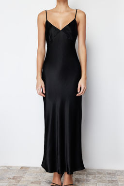 TRENDYOLMILLA Siyah Duz Kesim Saten Ask?l? Maxi Dokuma Elbise TWOSS24EL00163  фото 10