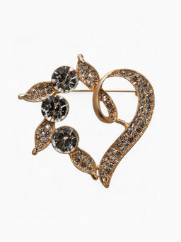 Брошь Сердце в ягодах, белая в золоте