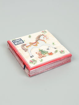 Цена за 5 шт. Салфетки бумажные трёхслойные «Новогодняя лошадка. кремовый фон», 24×24, 25 шт.