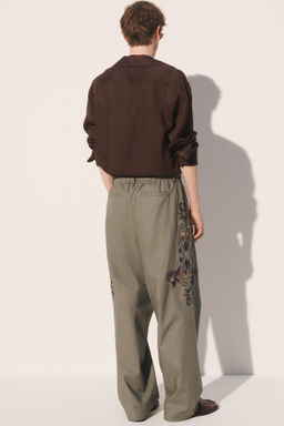 PANTAL?N LINO - ALGOD?N BORDADOS CONTRASTE / Verde / Azul - Zara фото 3