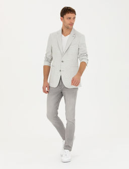 A__k Gri Ex. Slim Fit Keten Kar___ml_ Ceket