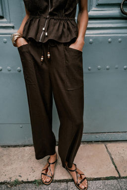LINEN BLEND TROUSERS WITH BEADED DRAWSTRING - Zara фото 3