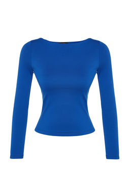 Saks Pamuklu Esnek Kay?k Yaka Fitted/Vucuda Oturan Esnek Orme Bluz TWOAW24BZ00166