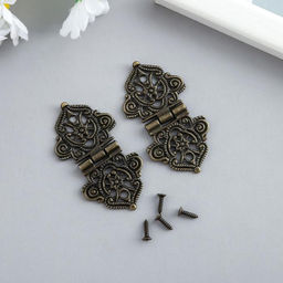 Цена за 6 шт. Петля для шкатулки с крепежом металл Узорная с цветами, под бронзу, 5.3?2.8 см