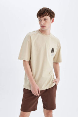 Футболка Comfort Fit с круглым вырезом и короткими рукавами с принтом на спине - Defacto фото 4