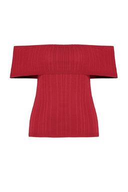 K?rm?z? Premium Iplik/Ozel Iplik Carmen Yaka Triko Ince Bluz TWOSS24BZ00511