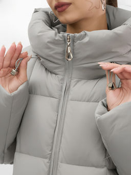 Пальто зимнее утепленное с капюшоном женское серого цвета 7741Sr Бренд: Visdeer фото 6