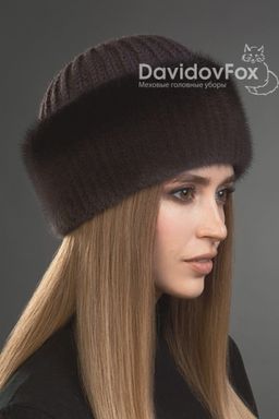Шапка Адель норка трикотаж кофе градэ украшение