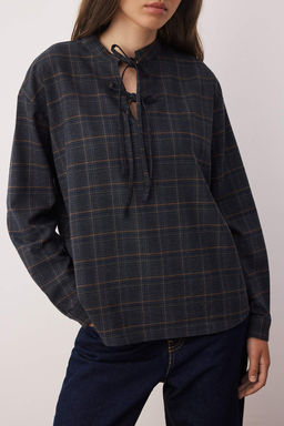 Cok Renkli Flanel Ekoseli Baglama Detayl? Dokuma Bluz TWOAW26BZ00146